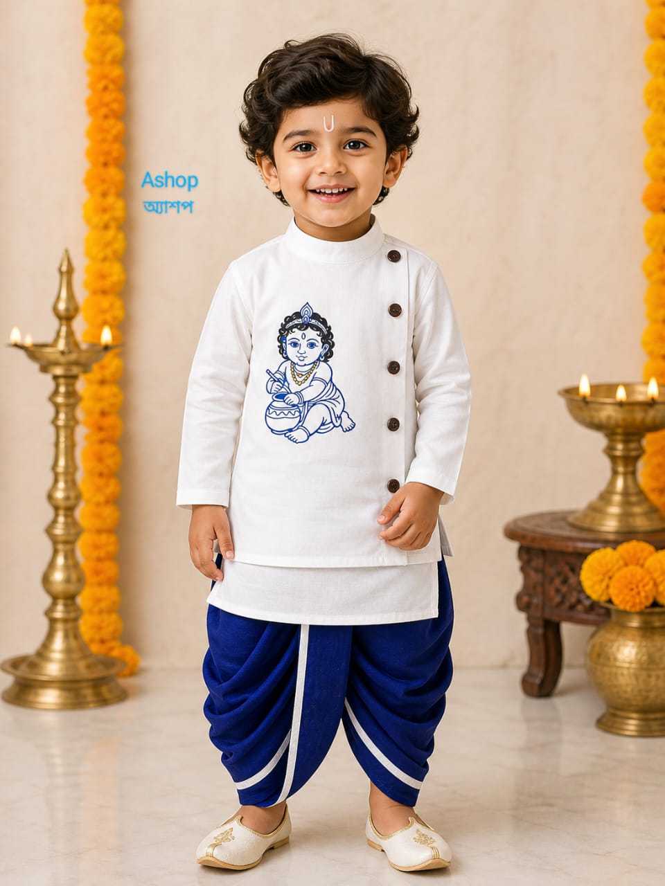 Kids Kisno White Koti & White Panjabi Dhuti- ১ ০ ০ % সুতি কাপড় ( স্ল্যাব কটন )